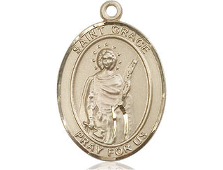 14kt Gold Filled Saint Grace Medal Engraved Catholic Saint Jewelry