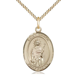 14kt Gold Filled Saint Grace Medal Catholic Jewelry Engraved Catholic Saint Jewelry