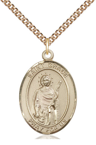 14kt Gold Filled Saint Grace Medal Catholic Jewelry Engraved Catholic Saint Jewelry