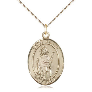 14kt Gold Saint Grace Medal Engraved Catholic Saint Jewelry