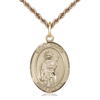 14kt Gold Saint Grace Medal Engraved Catholic Saint Jewelry