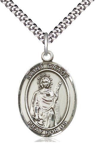 Pewter Saint Grace Medal Catholic Jewelry Engraved Catholic Saint Jewelry