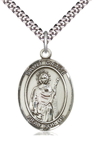 Sterling Silver Saint Grace Medal Catholic Jewelry Engraved Catholic Saint Jewelry