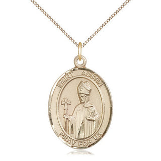 14kt Gold Saint Austin Medal Engraved Catholic Saint Jewelry