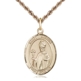 14kt Gold Saint Austin Medal Engraved Catholic Saint Jewelry