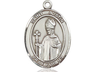 Sterling Silver Saint Austin Medal Catholic Jewelry Engraved Catholic Saint Jewelry