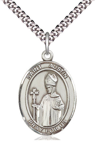 Sterling Silver Saint Austin Medal Catholic Jewelry Engraved Catholic Saint Jewelry