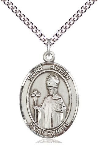 Sterling Silver Saint Austin Medal Catholic Jewelry Engraved Catholic Saint Jewelry