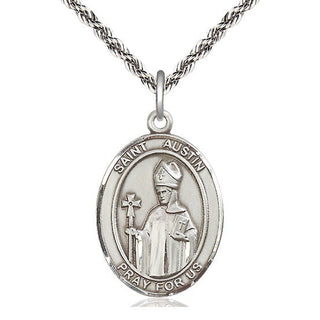 Sterling Silver Saint Austin Medal Catholic Jewelry Engraved Catholic Saint Jewelry