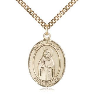 14kt Gold Saint Samuel Medal Engraved Catholic Saint Jewelry