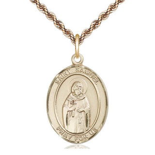 14kt Gold Saint Samuel Medal Engraved Catholic Saint Jewelry