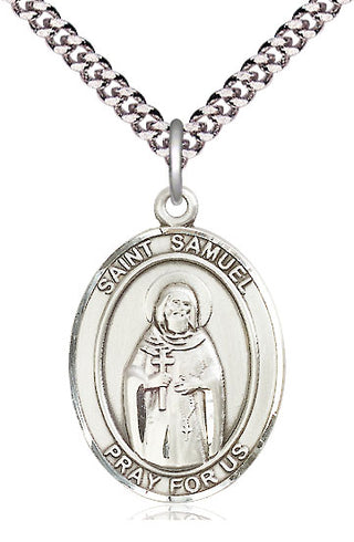 Pewter Saint Samuel Medal Catholic Jewelry Engraved Catholic Saint Jewelry