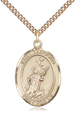 14kt Gold Saint Tarcisius Medal Engraved Catholic Saint Jewelry