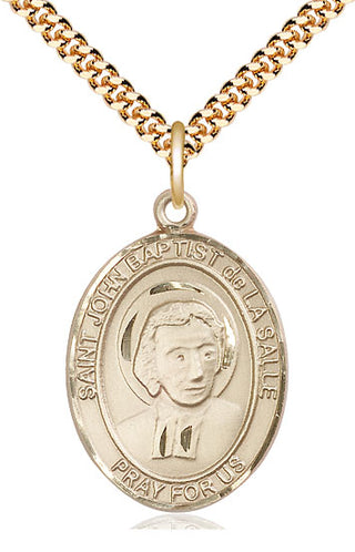 14kt Gold Filled Saint John Baptist de la Salle Medal Catholic Jewelry Engraved Catholic Saint Jewelry