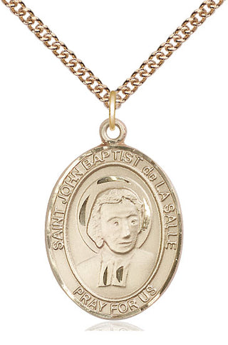 14kt Gold Filled Saint John Baptist de la Salle Medal Catholic Jewelry Engraved Catholic Saint Jewelry
