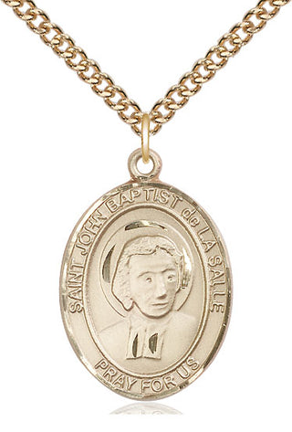 14kt Gold Filled Saint John Baptist de la Salle Medal Catholic Jewelry Engraved Catholic Saint Jewelry