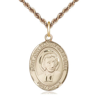 14kt Gold Saint John Baptist de la Salle Medal Engraved Catholic Saint Jewelry