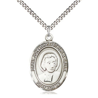 Pewter Saint John Baptist de la Salle Medal Catholic Jewelry Engraved Catholic Saint Jewelry