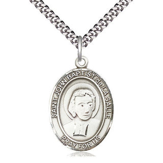 Pewter Saint John Baptist de la Salle Medal Catholic Jewelry Engraved Catholic Saint Jewelry