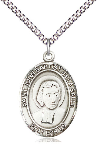 Sterling Silver Saint John Baptist de la Salle Medal Catholic Jewelry Engraved Catholic Saint Jewelry