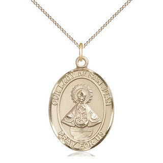 14kt Gold Our Lady of San Juan Medal Engraved Catholic Saint Jewelry