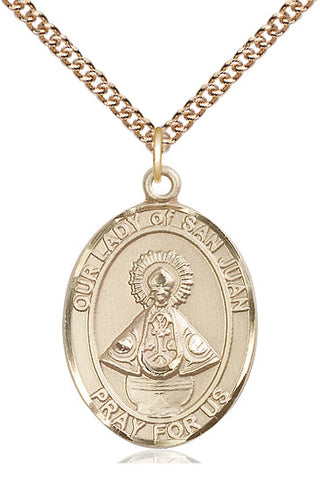 14kt Gold Our Lady of San Juan Medal Engraved Catholic Saint Jewelry