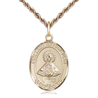 14kt Gold Our Lady of San Juan Medal Engraved Catholic Saint Jewelry
