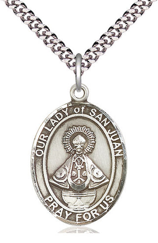 Pewter Our Lady of San Juan Medal Catholic Jewelry Engraved Catholic Saint Jewelry