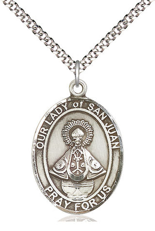 Pewter Our Lady of San Juan Medal Catholic Jewelry Engraved Catholic Saint Jewelry