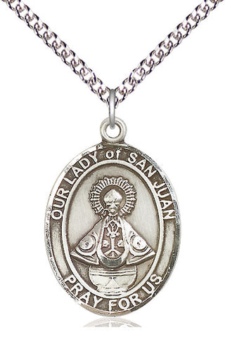 Sterling Silver Our Lady of San Juan Medal Catholic Jewelry Engraved Catholic Saint Jewelry