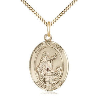 14kt Gold Filled Saint Colette Medal Catholic Jewelry Engraved Catholic Saint Jewelry