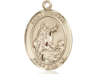 14kt Gold Saint Colette Medal Engraved Catholic Saint Jewelry