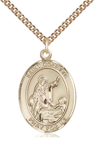 14kt Gold Saint Colette Medal Engraved Catholic Saint Jewelry