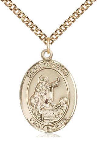 14kt Gold Saint Colette Medal Engraved Catholic Saint Jewelry