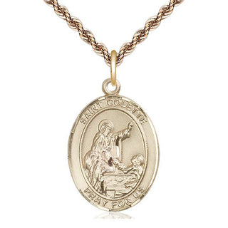 14kt Gold Saint Colette Medal Engraved Catholic Saint Jewelry