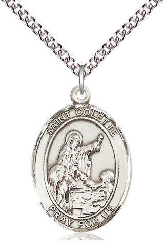 Sterling Silver Saint Colette Medal Catholic Jewelry Engraved Catholic Saint Jewelry