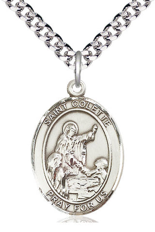 Sterling Silver Saint Colette Medal Catholic Jewelry Engraved Catholic Saint Jewelry