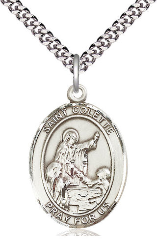 Sterling Silver Saint Colette Medal Catholic Jewelry Engraved Catholic Saint Jewelry