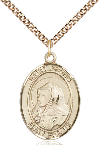 14kt Gold Saint Bruno Medal Engraved Catholic Saint Jewelry