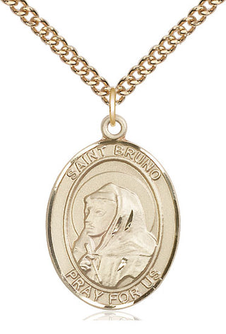 14kt Gold Saint Bruno Medal Engraved Catholic Saint Jewelry