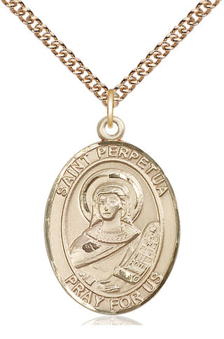 14kt Gold Saint Perpetua Medal Engraved Catholic Saint Jewelry