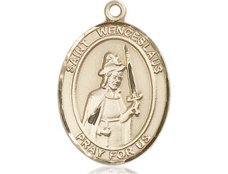 14kt Gold Saint Wenceslaus Medal Engraved Catholic Saint Jewelry