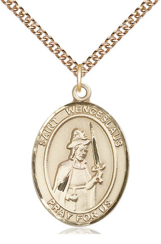 14kt Gold Saint Wenceslaus Medal Engraved Catholic Saint Jewelry
