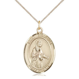 14kt Gold Filled Saint Remigius of Reims Medal Catholic Jewelry Engraved Catholic Saint Jewelry