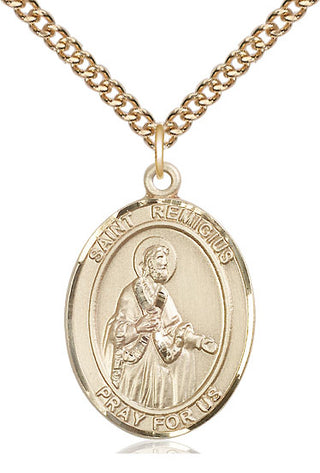 14kt Gold Saint Remigius of Reims Medal Engraved Catholic Saint Jewelry