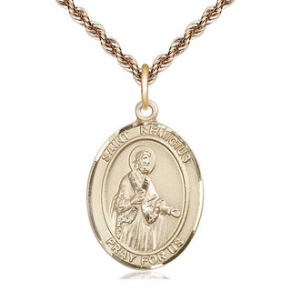 14kt Gold Saint Remigius of Reims Medal Engraved Catholic Saint Jewelry