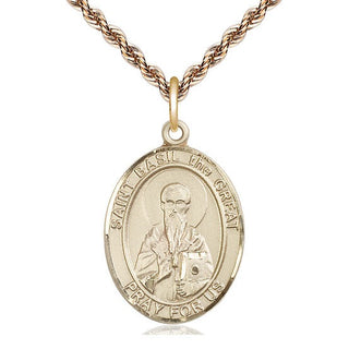 14kt Gold Saint Basil the Great Medal Engraved Catholic Saint Jewelry