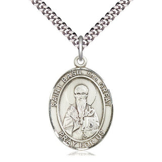 Pewter Saint Basil the Great Medal Catholic Jewelry Engraved Catholic Saint Jewelry