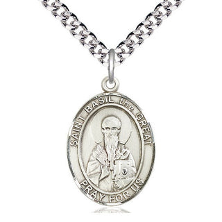 Pewter Saint Basil the Great Medal Catholic Jewelry Engraved Catholic Saint Jewelry