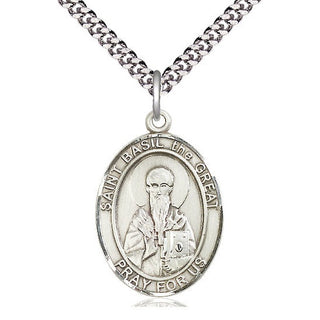 Pewter Saint Basil the Great Medal Catholic Jewelry Engraved Catholic Saint Jewelry